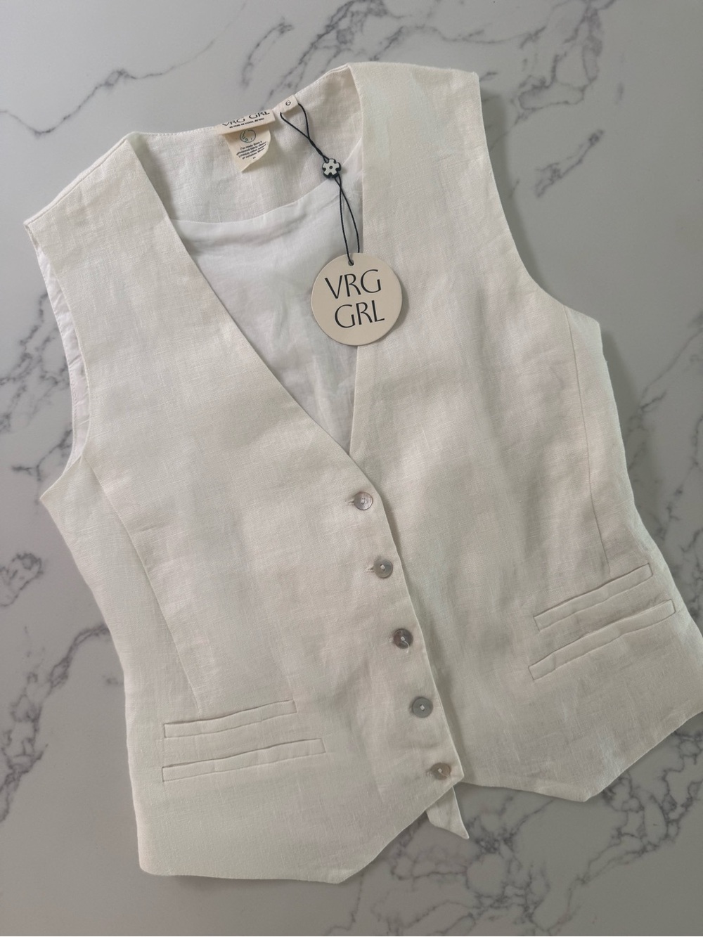 VRG GRL Italian Streets Linen Vest - White - Size US 2 / AU 6